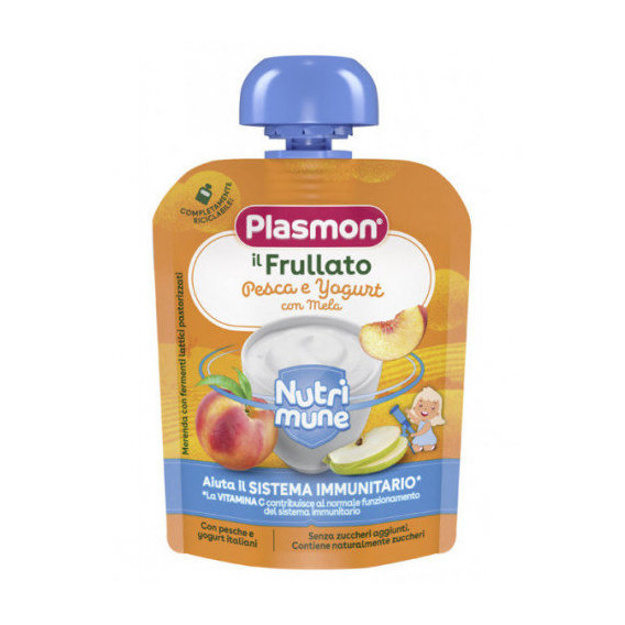 Пюре Plasmon Nutrimune Pouch Peach And Apple персик яблоко с йогуртом 85 г (1136144)