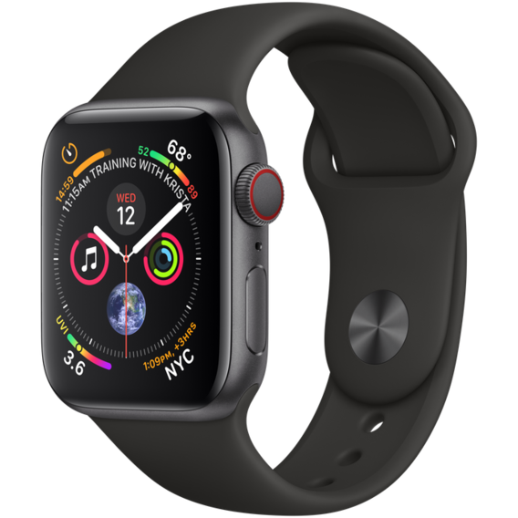Apple Watch Series 4 40mm GPS+LTE Space Gray Aluminum Case with Black Sport Band (MTUG2, MTVD2)
