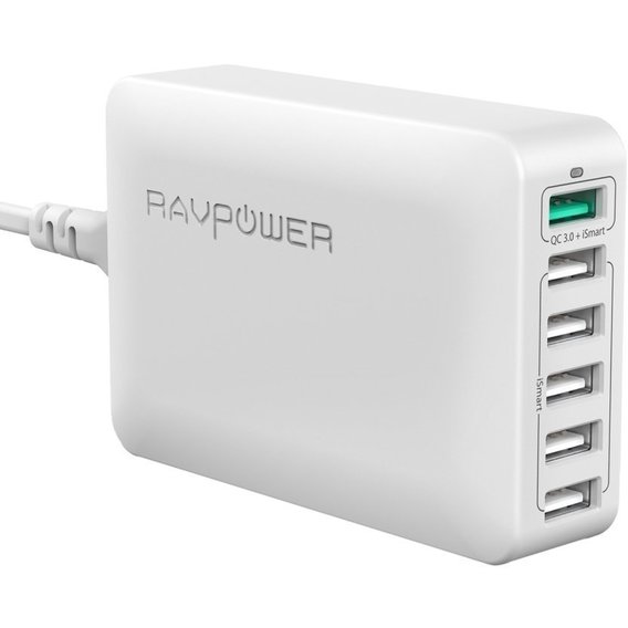 Зарядное устройство RavPower USB Wall Charger Station Quick Charge 3.0 6xUSB 60W 12A White (RP-PC029WH)