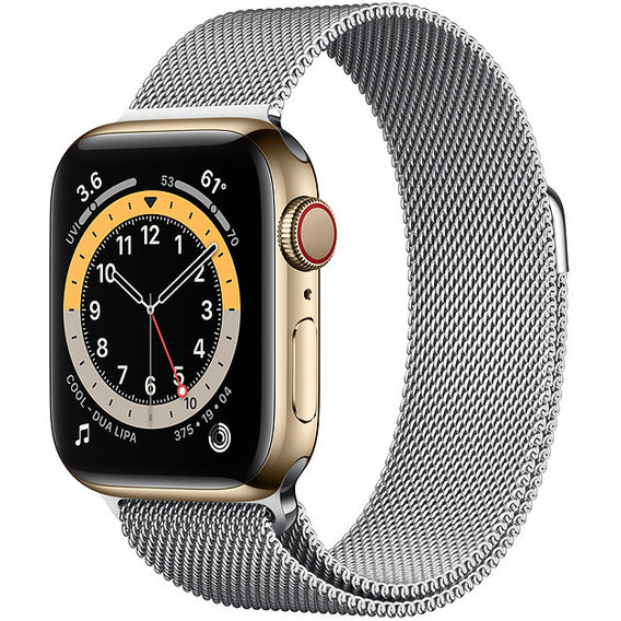 Apple Watch Series 6 44mm GPS+LTE Gold Stainless Steel Case with Silver Milanese Loop (M0GD3,MTU62AM)
