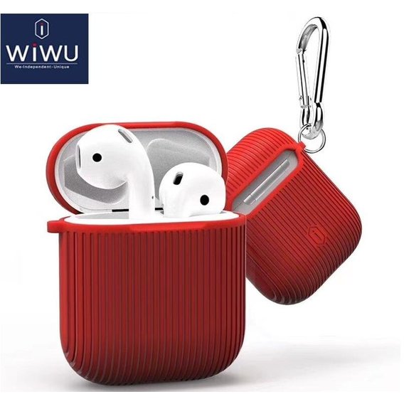 Чехол для наушников WIWU Vertical Stripe Protect Case with Belt Red for Apple AirPods