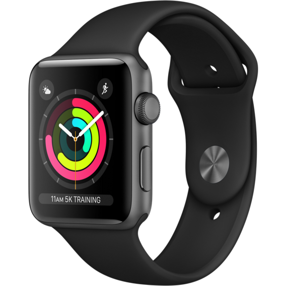 Apple Watch Series 3 42mm GPS Space Gray Aluminum Case with Black Sport Band (MQL12)