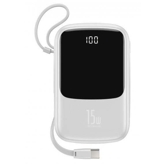 Внешний аккумулятор Baseus Power Bank 10000mAh with USB-C Cable Q Pow Display 15W White (PPQD-A02)