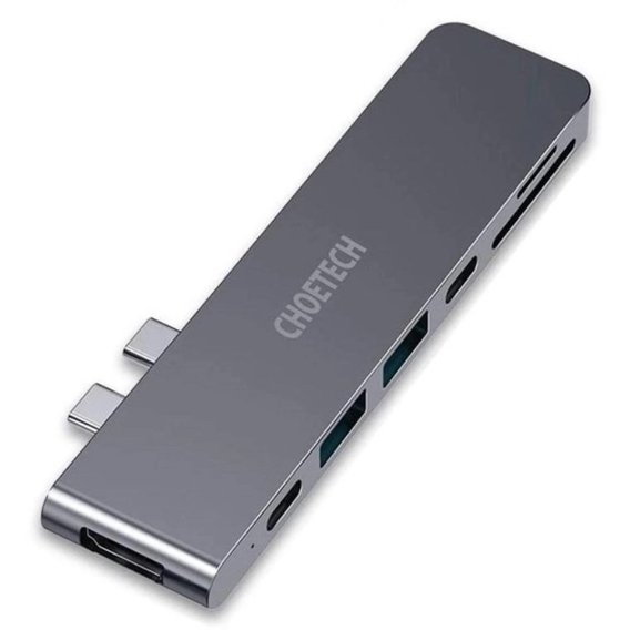 Адаптер Choetech Adapter 7-in-1 Dual USB-C to 2xUSB-C+2xUSB+HDMI+SD Gray (HUB-M14)