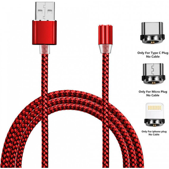 Кабель XOKO USB Cable to Lightning/microUSB/USB-C Magneto 1.2m Red (SC-350MGNT-RD)