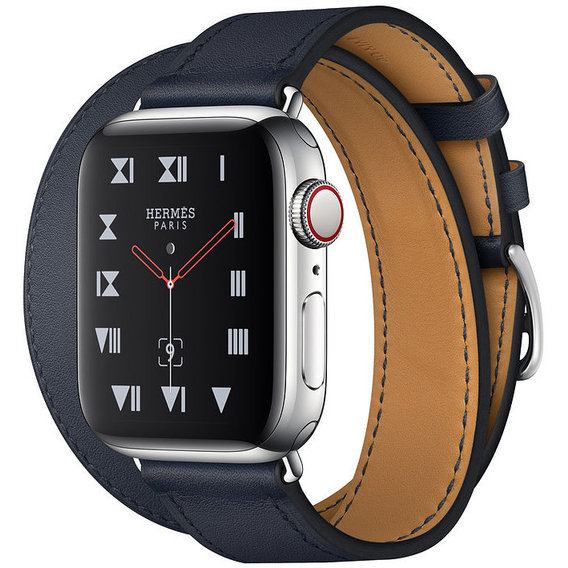 Apple Watch Series 4 Hermes 40mm GPS+LTE Stainless Steel Case with Bleu Indigo Swift Leather Double Tour (MU6Q2)