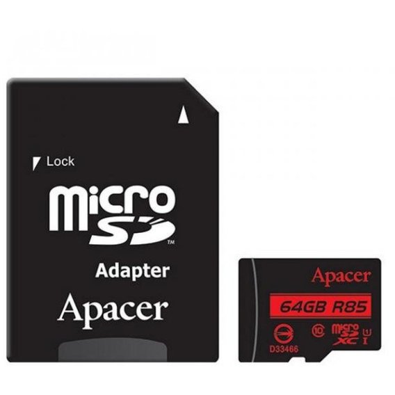Карта памяти Apacer 64GB microSDXC Class 10 UHS-I U1 + adapter (AP64GMCSX10U5-R)