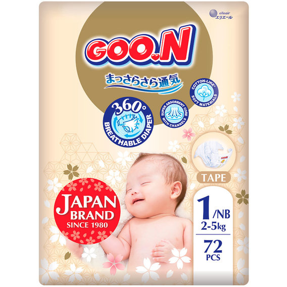 Підгузки Goo.N Premium Soft для немовлят NB до 5 кг 72 шт. (F1010101-152)