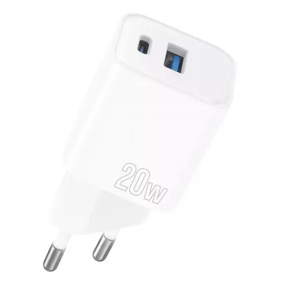 Зарядное устройство Proove Wall Charger USB-C+USB Silicone Power Plus 20W White