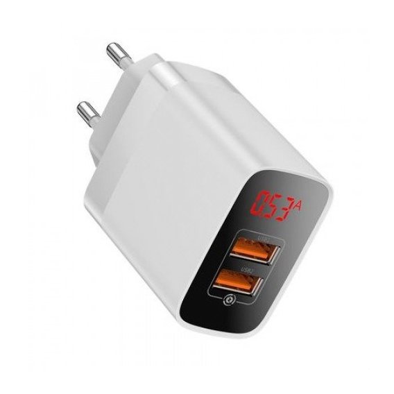 Зарядное устройство Baseus USB Wall Charger 2xUSB Mirror Lake Display Quick Charge 18W White (CCJMHA-A02)