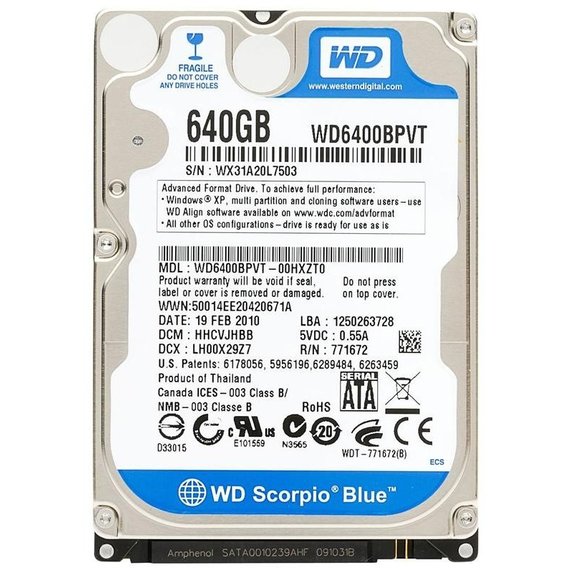 Внутренний жесткий диск WD Scorpio Blue WD6400BPVT RB