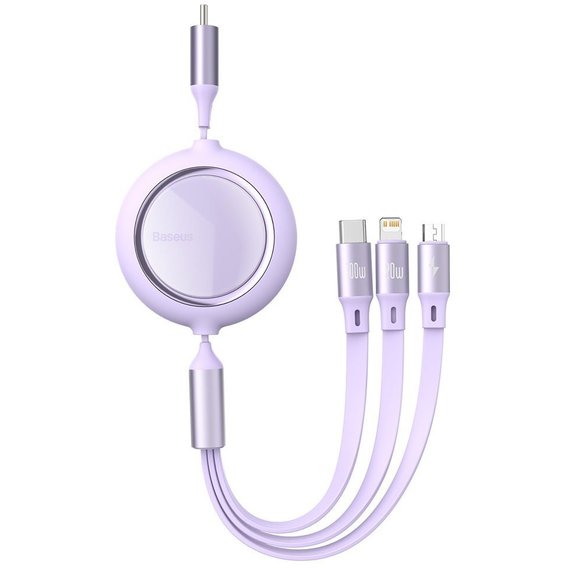 Кабель Baseus USB Cable to Lightning/microUSB/USB-C Bright Mirror Retractable 1.2m Purple (CAMLC-AMJ05)