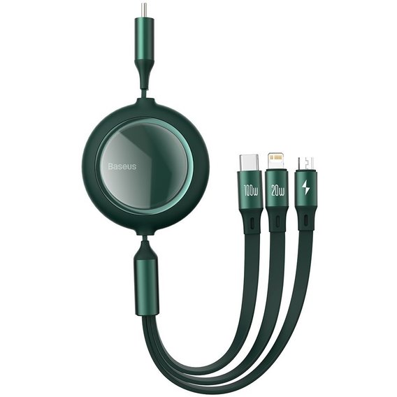 Кабель Baseus USB Cable to Lightning/microUSB/USB-C Bright Mirror Retractable 1.2m Green (CAMLC-AMJ06)