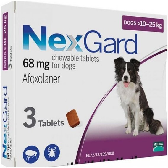 

Таблетки Merial NexGard от блох и клещей для собак Afoxolaner 68 мг 1х3 шт. 10-25 кг цена за 1 таб.