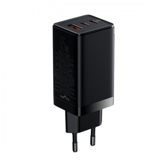 Зарядное устройство Baseus Wall Charger GaN3 Pro 2xUSB-C+USB 65W with USB-C Cable Black (CCGP050101)