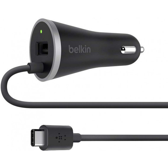 Зарядний пристрій Belkin USB Car Charger BoostUp USB3.0 to Cable USB-C 1.2 15W Black (F7U006BT04-BLK)