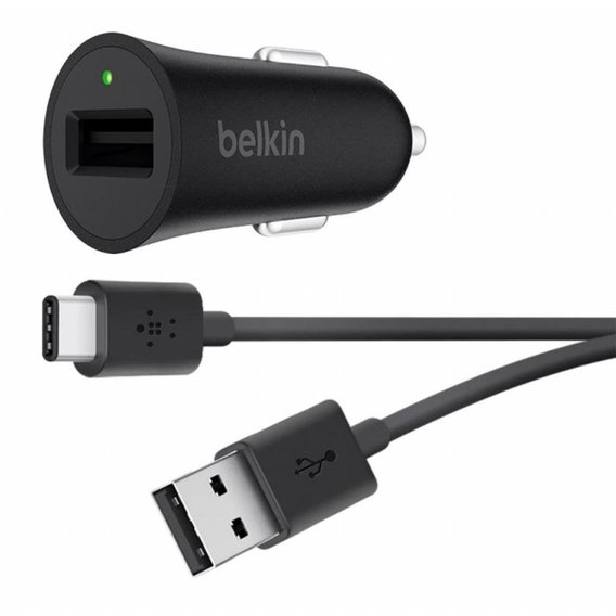 Зарядное устройство Belkin USB Car Charger BoostUp with Cable USB-C 1.2m Black (F7U032BT04-BLK)