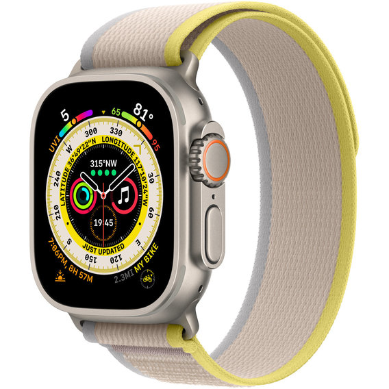 Apple Watch Ultra GPS + Cellular 49mm Titanium Case with Yellow/Beige Trail Loop - M/L (MQFU3) UA