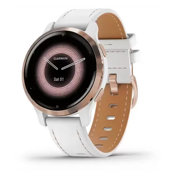 Смарт-часы Garmin Venu 2S Rose Gold Stainless Steel Bezel with White Case and Leather Band (010-02429-23)