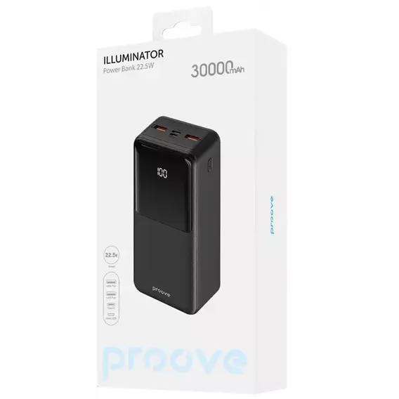 Внешний аккумулятор Proove Power Bank 30000mAh Illuminator 22.5W Black