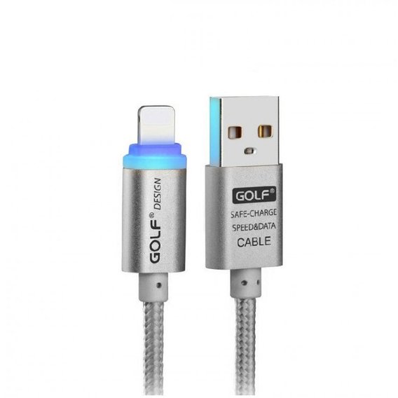 Кабель Golf USB Cable to Lightning Braided with LED 1m Silver (GC-12i)