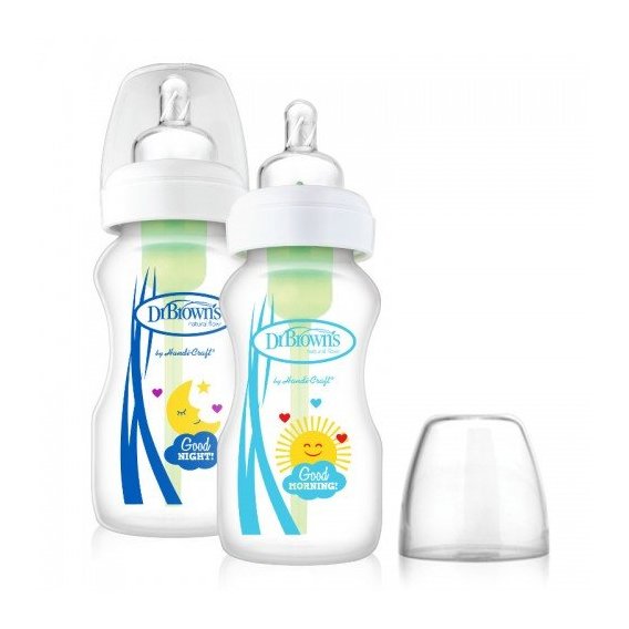 Детская бутылочка для кормления Dr.Brown's с широким горлышком, 270 мл, «доброе утро/спокойной ночи», 2 шт. в упаковке (WB9208-ESX)