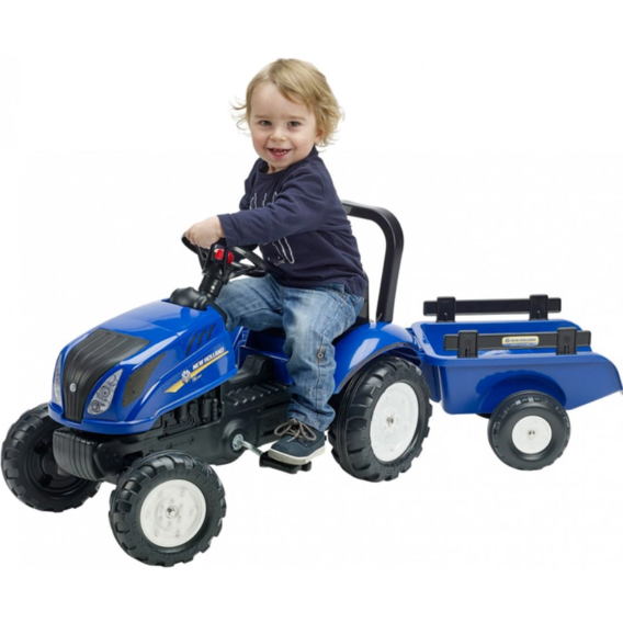 Детский трактор на педалях с прицепом Falk NEW HOLLAND синий (3080AB)