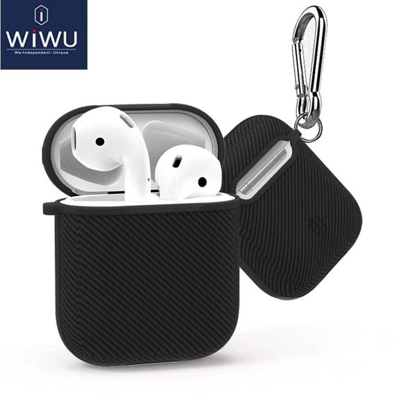 Чехол для наушников WIWU Carbon Protect Case with Belt Black for Apple AirPods