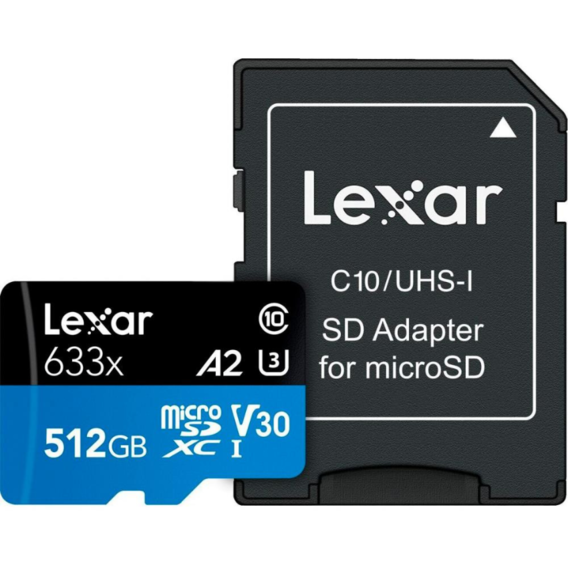 Карта памяти Lexar 512GB microSDXC Class 10 UHS-I U3 V30 A2 High Performance 633x + adapter (LSDMI512BB633A)