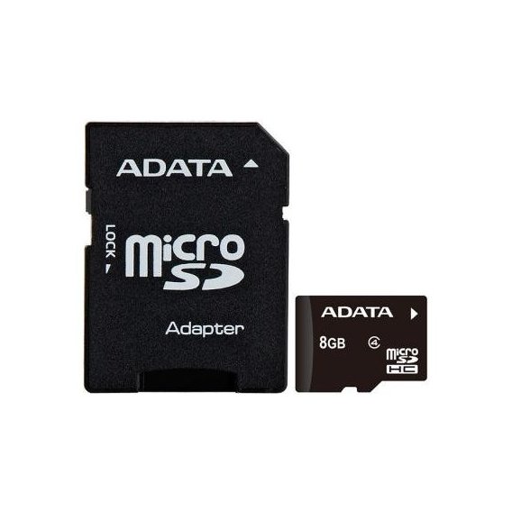 Карта памяти ADATA 8GB microSDHC Class 4 + adapter (AUSDH8GCL4-RA1)