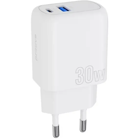 Зарядное устройство Proove Wall Charger USB-C+USB Silicone Power Plus 30W White