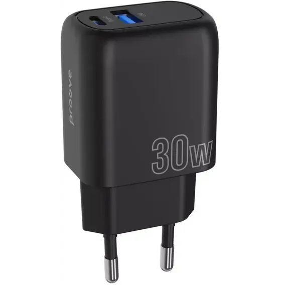 Зарядное устройство Proove Wall Charger USB-C+USB Silicone Power Plus 30W Black