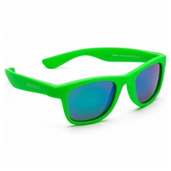 Детские солнцезащитные очки Koolsun неоново-зеленые серия Wave (Размер 1+) (KS-WANG001)