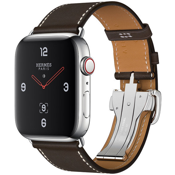 Apple Watch Series 4 Hermes 44mm GPS+LTE Stainless Steel Case with Ébène Barenia Leather Single Tour Deployment Buckle (MU6U2)