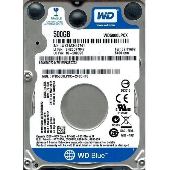 Внутренний жесткий диск WD Blue 2.5" WD5000LPCX
