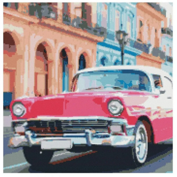 Алмазна мозаїка Strateg Рожевий автомобіль Гавані GA0007 50х50 см