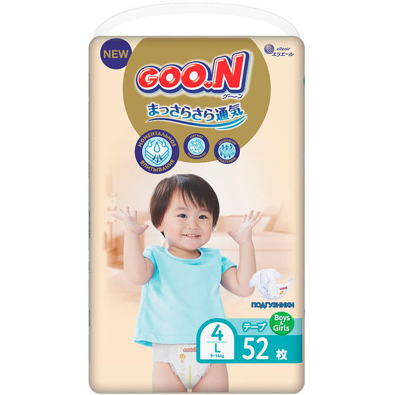 Подгузники GOO.N Premium Soft для детей 9-14 кг, 4 (L), 52 шт