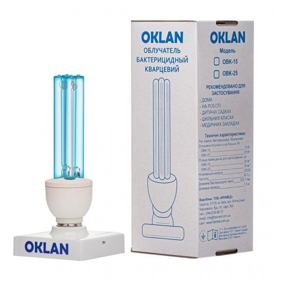 Кварцевая и бактерицидная лампа Oklan безозоновая OBK-15