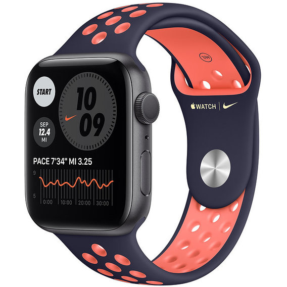 Apple Watch Series 6 Nike 44mm GPS Space Gray Aluminum Case with Blue Black/Bright Mango Nike Sport Band (M02M3,MG3X3AM)