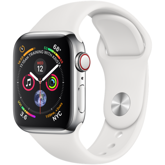 Apple Watch Series 4 40mm GPS+LTE Stainless Steel Case with White Sport Band (MTVJ2)