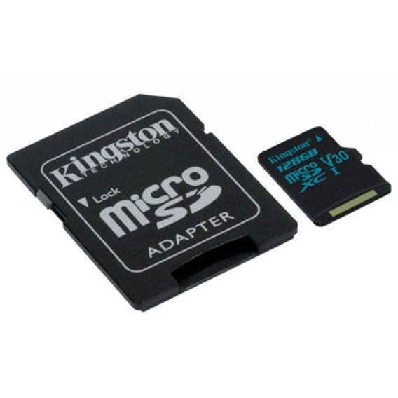 Карта памяти Kingston 128GB microSDXC Class 10 UHS-I U3 V30 + adapter (SDCG2/128GB)