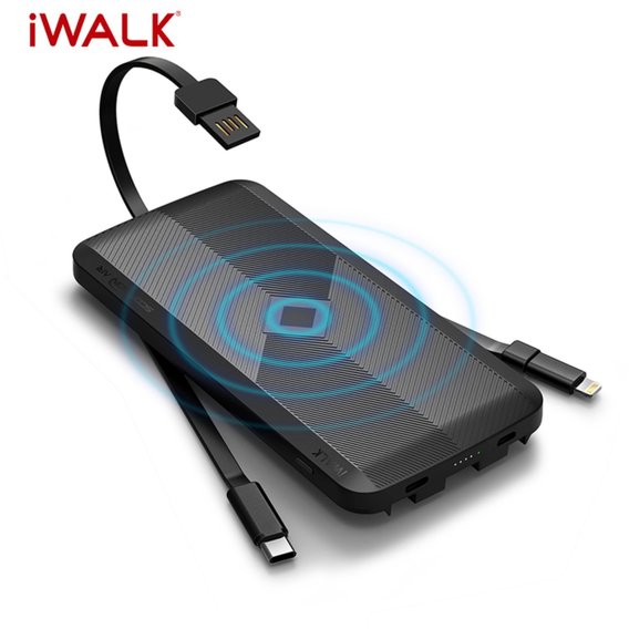 Внешний аккумулятор iWALK Power Bank Scorpion Air 8000mAh Lightning/microUSB/USB-C with Wireless Charger Black (UBA8000)