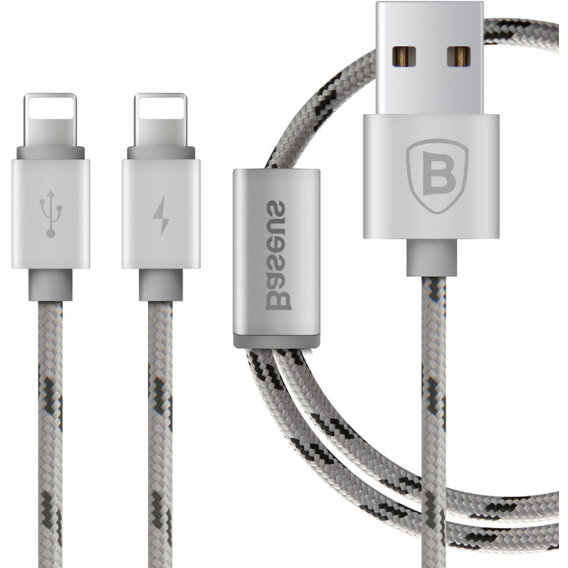 Кабель Baseus USB Cable to Dual Lightning Portman  1.2m Silver (CAAPLTG2-APN0S)