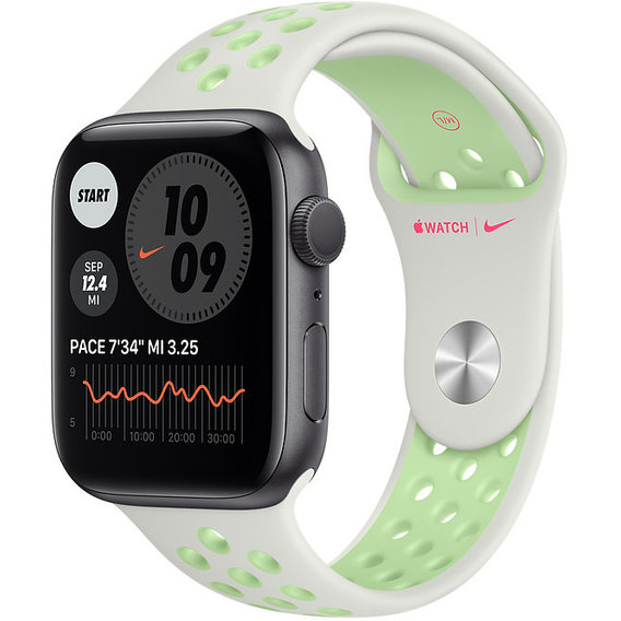 Apple Watch Series 6 Nike 44mm GPS Space Gray Aluminum Case with Spruce Aura/Vapor Green Nike Sport Band (M02M3,MG3W3AM)
