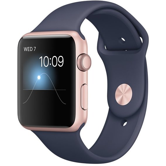 Apple Watch Series 2 42mm Rose Gold Aluminum Case with Midnight Blue Sport Band (MNPL2)