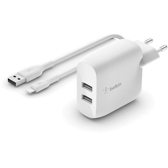 Зарядное устройство Belkin Wall Charger Boost Up 2xUSB 24W with Lightning Cable White (WCD001VF1MWH)