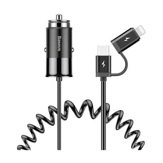 Зарядное устройство Baseus USB Car Charger Enjoy Together USB with Cable USB-C/Lightning Black (CCALL-EL01)