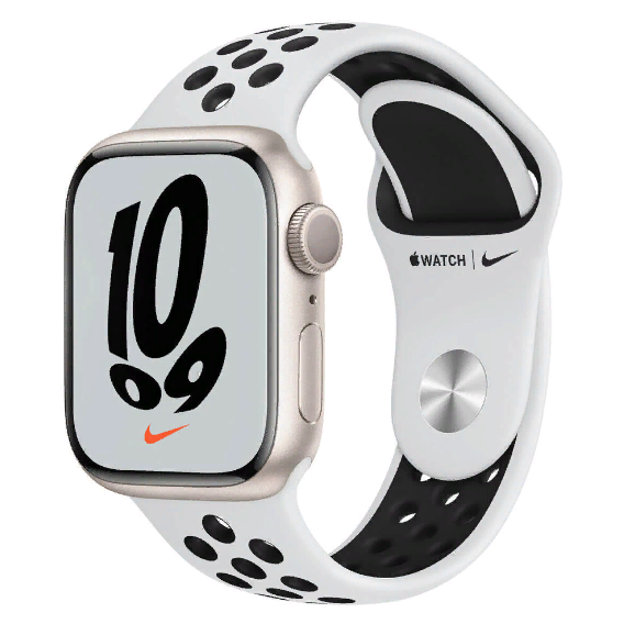 Apple Watch Series 7 Nike 41mm GPS+LTE Starlight Aluminum Case with Pure Platinum/Black Nike Sport Band (MKJ33)