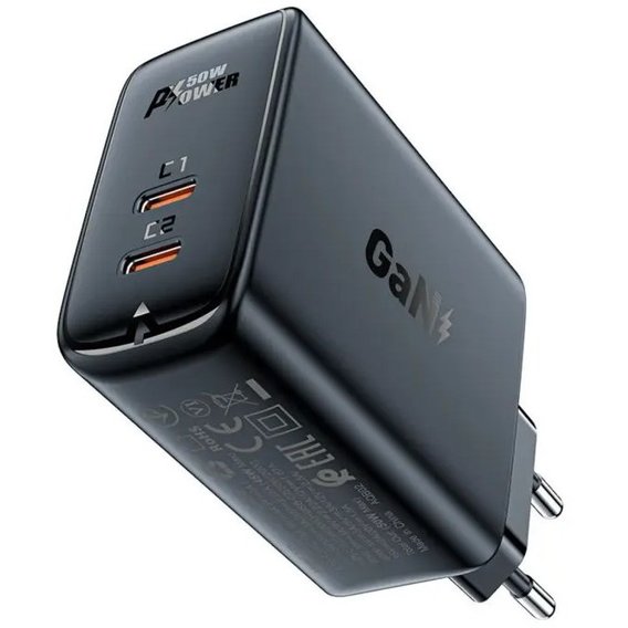 Зарядное устройство Acefast Wall Charger 2xUSB-C A29 GaN PD 50W Black