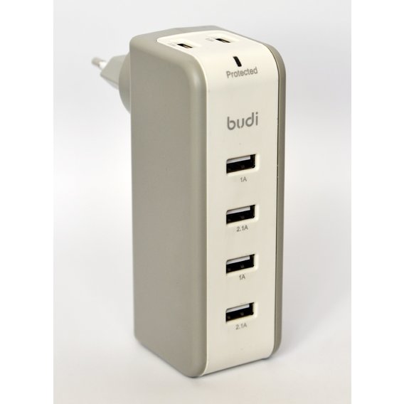 Зарядное устройство Budi Wall Charger 6xUSB 2 x 0.5A/2 x 1A/2 x 2.1A﻿﻿ White-Grey (M8J301E)